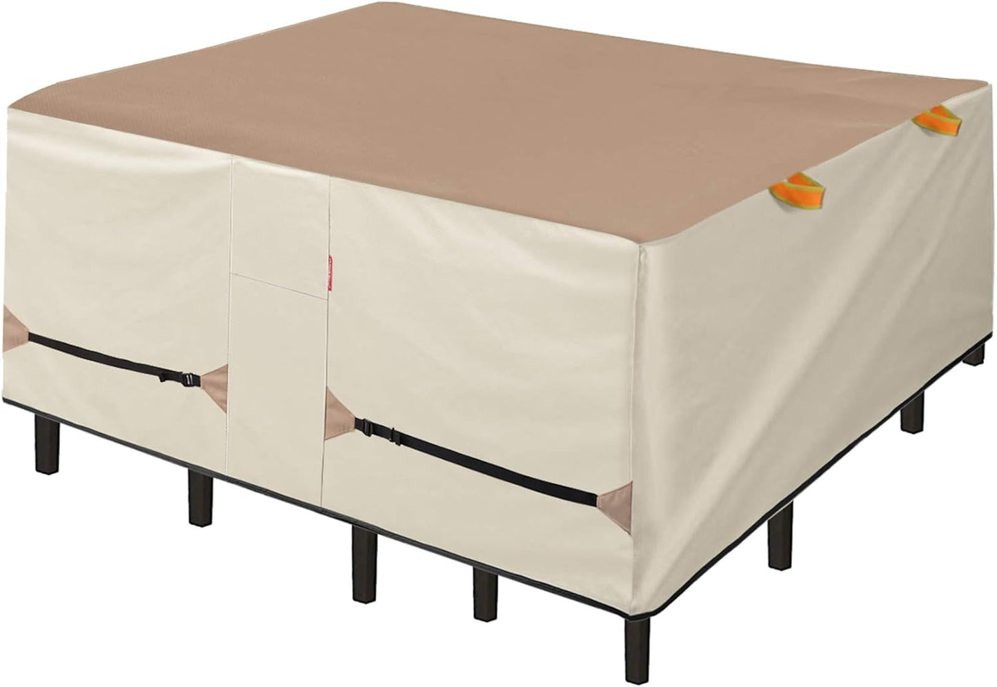 Porch Shield Patio Table Cover - Waterproof Outdoor Dining Table and Chairs Furniture Set Cover Rectangular - 108 x 70 inch, Light Tan & Khaki