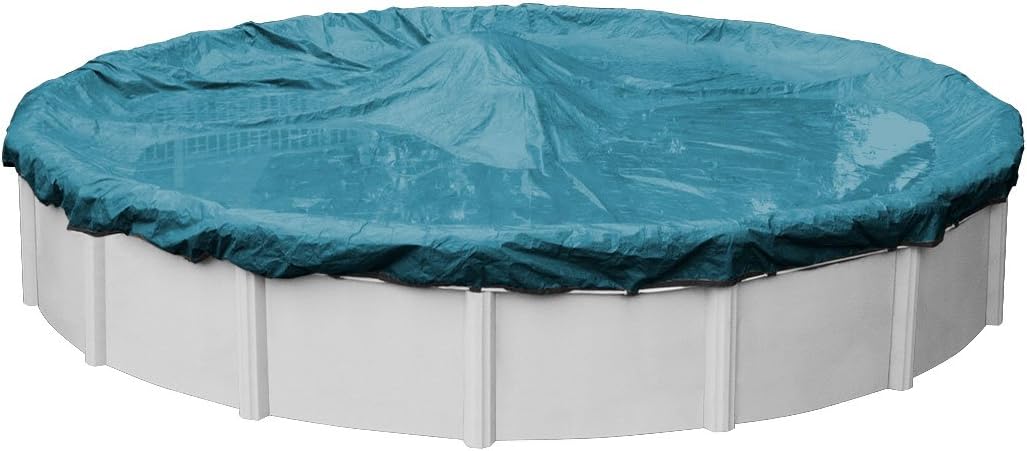 Robelle 24 ft Heavy Duty Blue Winter Pool Cover for Above Ground Pools, 4 ft Overlap (28 ft Cover Size), Solid 8 x 8 Scrim, 2.36 oz/yd2, 10-Year Warranty, Style: 3524-4