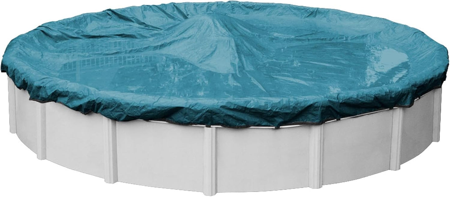 Robelle 24 ft Heavy Duty Blue Winter Pool Cover for Above Ground Pools, 4 ft Overlap (28 ft Cover Size), Solid 8 x 8 Scrim, 2.36 oz/yd2, 10-Year Warranty, Style: 3524-4