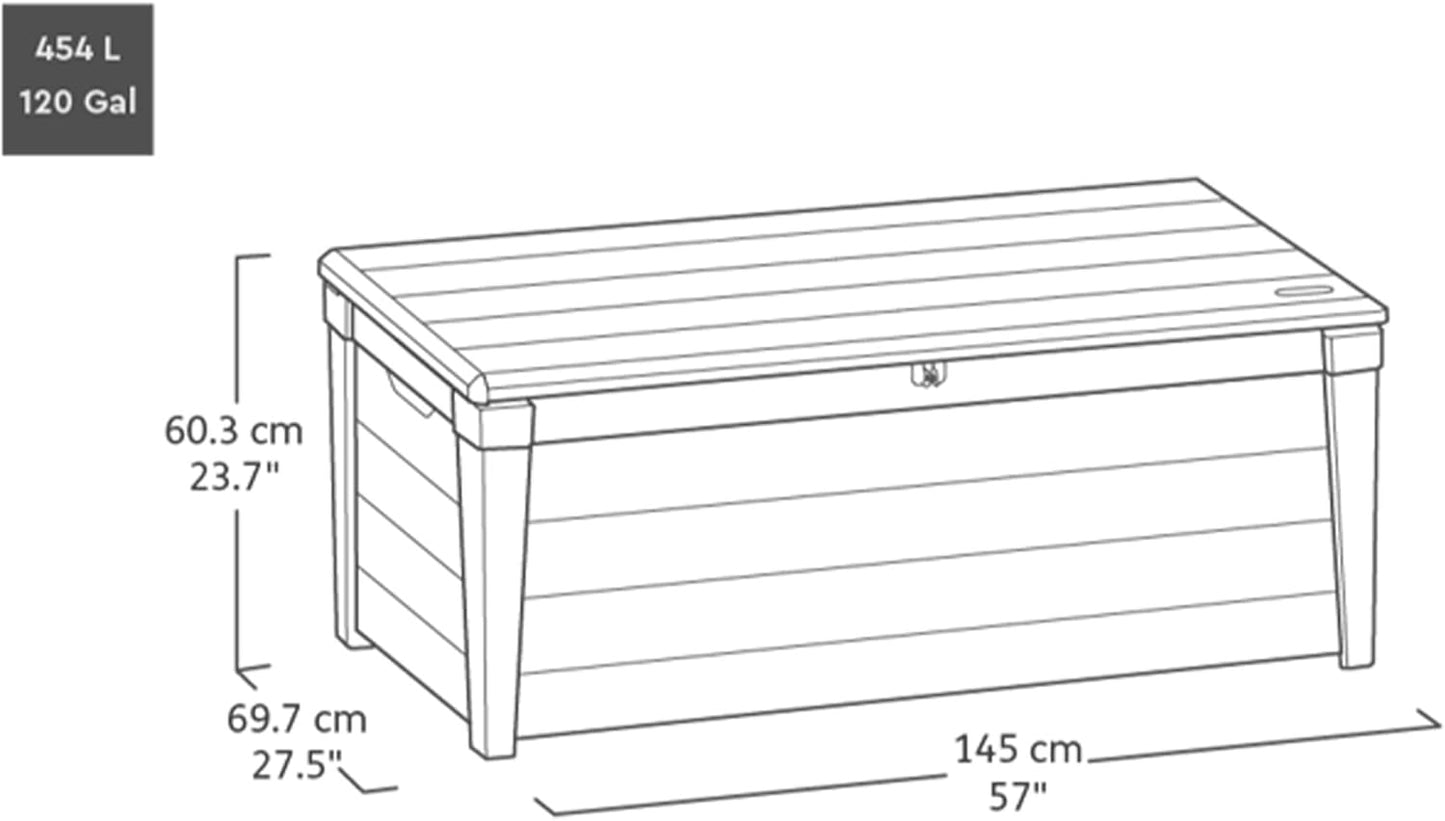 Keter Outdoor Storage Deck Box, for Patio, Backyard & Garden, Brightwood, 120 Gal, Brown - Lockable, Organizing, and Waterproof Plastic Container Bench