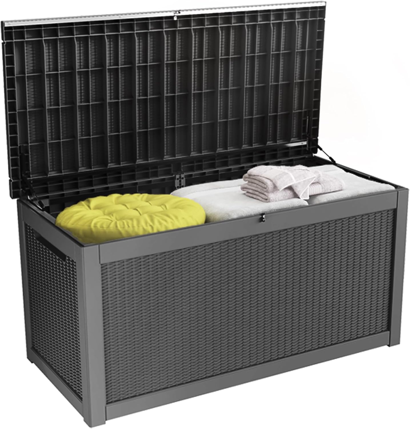 200 Gallon Resin Deck Box, Waterproof Outdoor Storage Bin for Patio Furniture, Pool Accessories, and Garden Tools, Lockable & UV-Resistant, Black