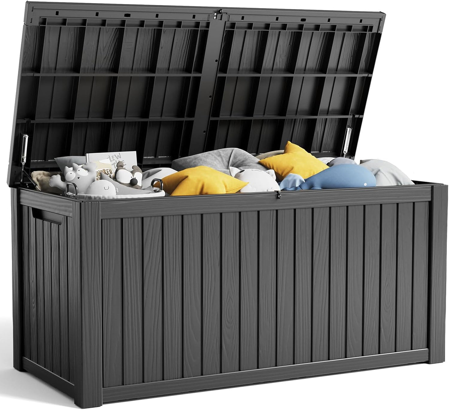 230 Gallon Resin Deck Box, Lockable Patio Outdoor Storage Box for Furniture, Garden Tools and Tools Storage, Waterproof Outside Storage Boxes - Black