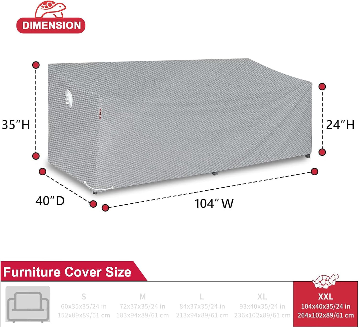 Patio Sofa Cover, Outdoor Heavy Duty Durable UV Water Resistant Anti-Fading Multi-Person Sofa Cover with 2 Upgrade Air Vents and 2 Buckles, Gray, 104" W x 40" D x 35" H