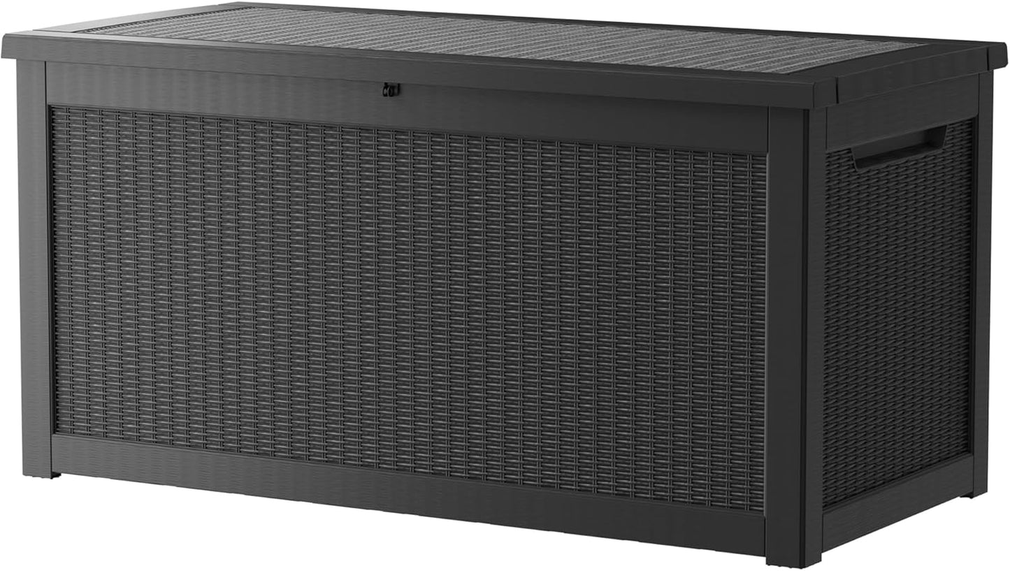 200 Gallon Resin Deck Box, Waterproof Outdoor Storage Bin for Patio Furniture, Pool Accessories, and Garden Tools, Lockable & UV-Resistant, Black