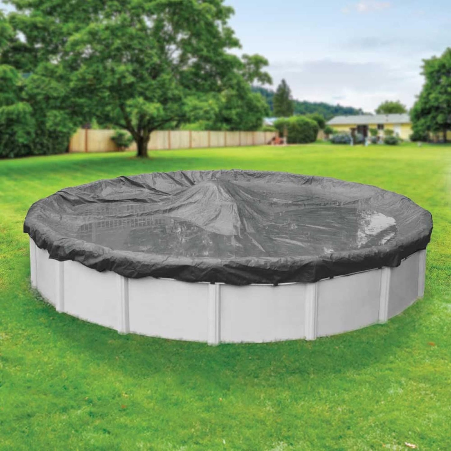 Robelle 24 ft Heavy Duty Blue Winter Pool Cover for Above Ground Pools, 4 ft Overlap (28 ft Cover Size), Solid 8 x 8 Scrim, 2.36 oz/yd2, 10-Year Warranty, Style: 3524-4