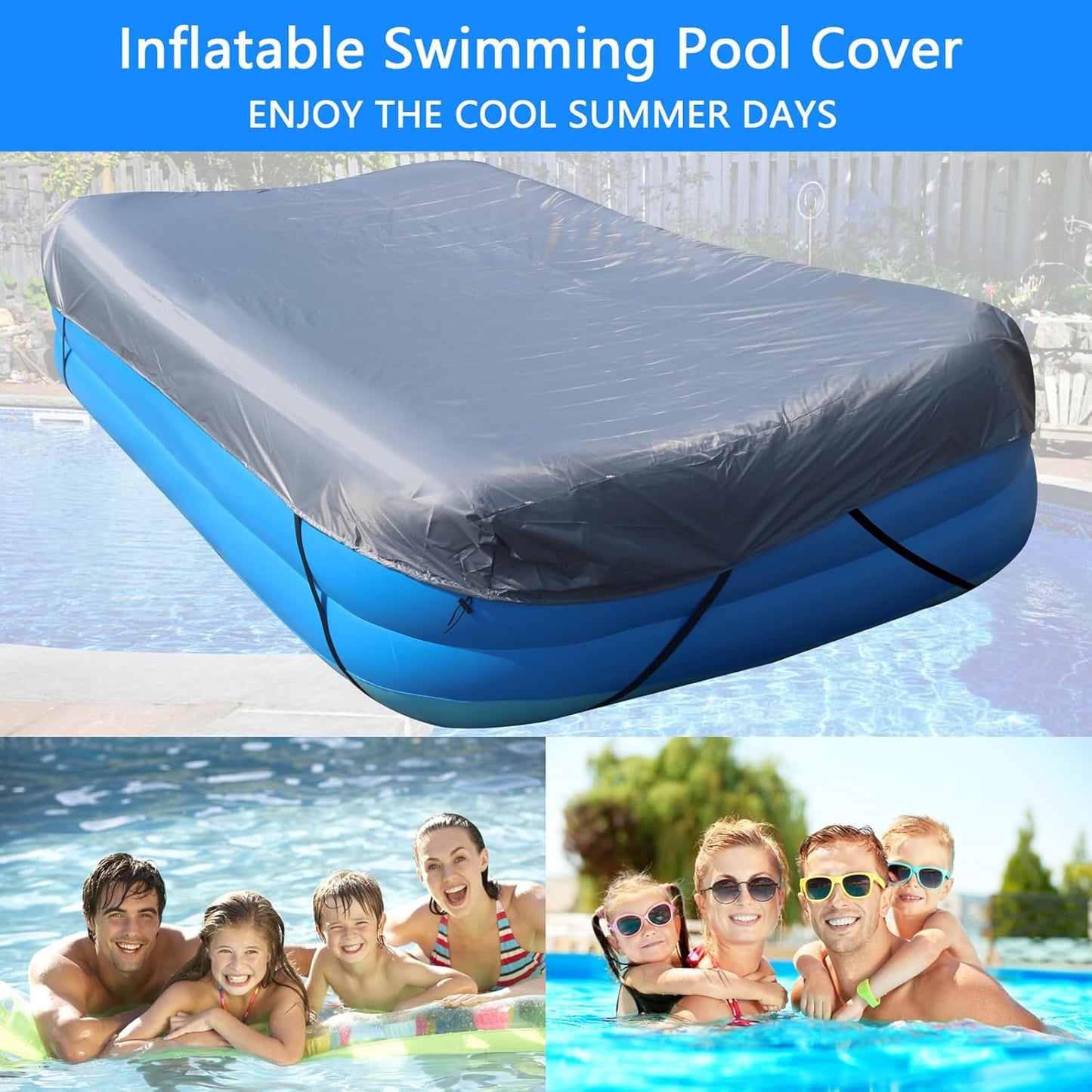 150 x 74 inch Inflatable Pool Cover 12.5 x 6.2 ft Inflatable Rectangular Pool Covers 150 x 70 in Garden Outdoor Above Ground Swimming Pool Shades 145 x 74 Backyard Adult Kid Pool Shade