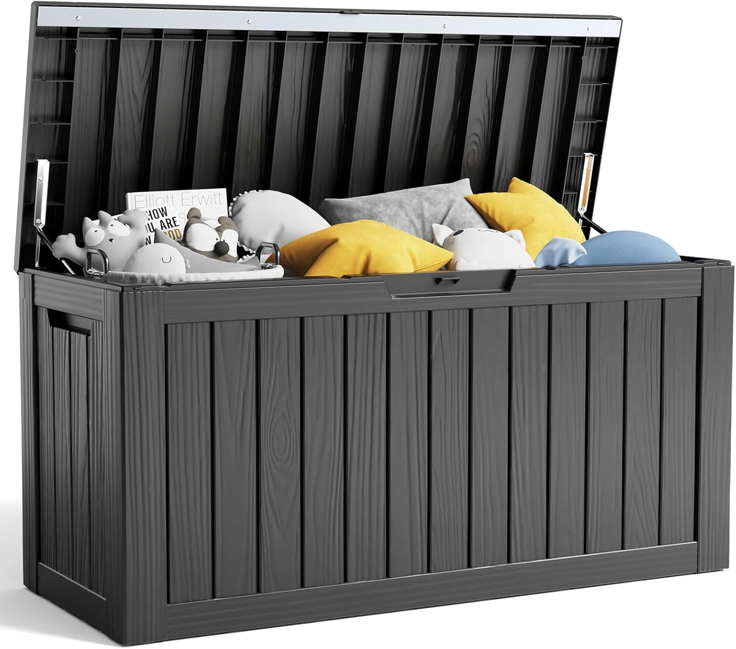 230 Gallon Resin Deck Box, Lockable Patio Outdoor Storage Box for Furniture, Garden Tools and Tools Storage, Waterproof Outside Storage Boxes - Black