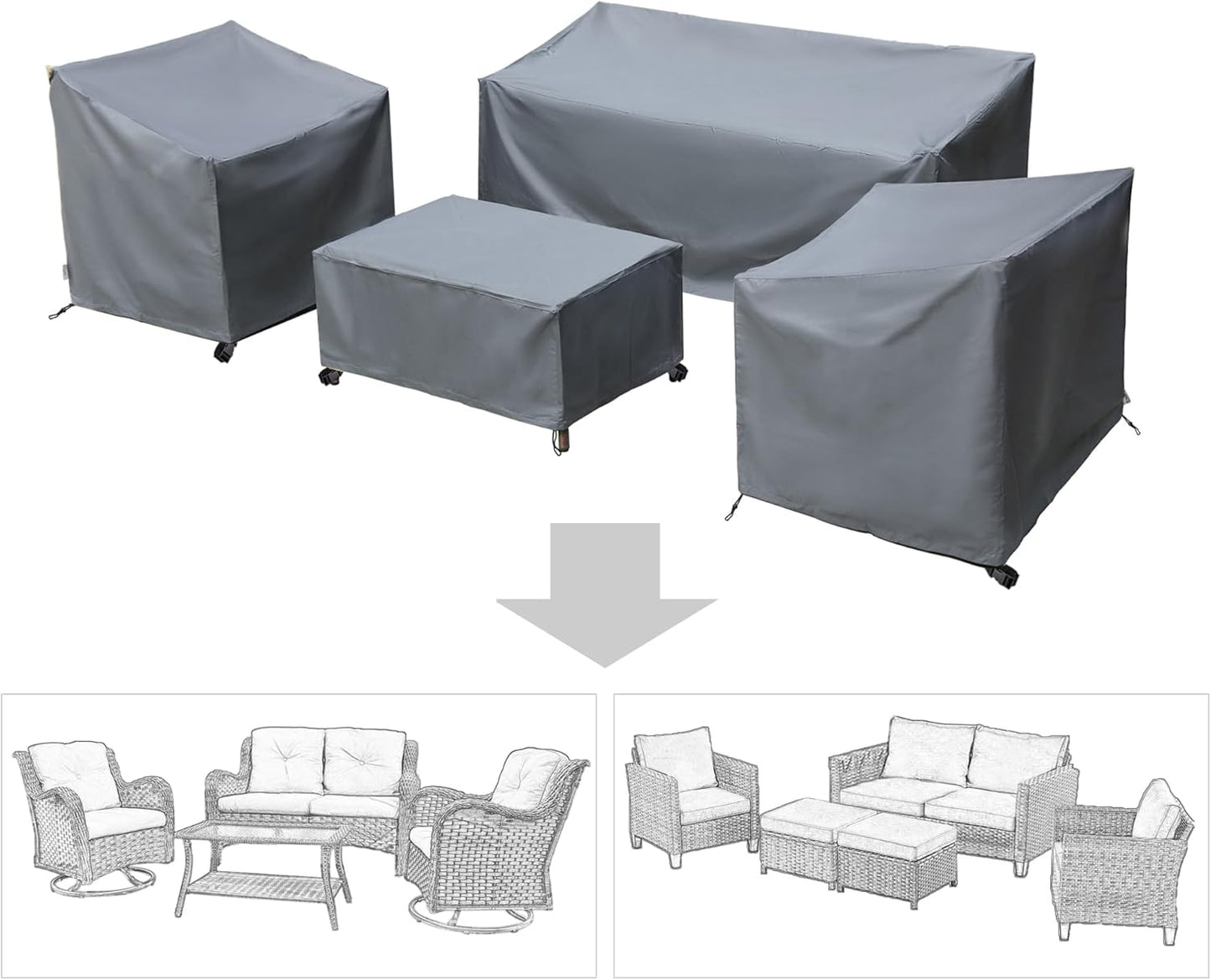 Patio Furniture Covers,Outdoor Furniture Cover Waterproof,Patio Furniture Set Covers for 4 Piece Outdoor Conversation Set,Patio Covers Set-XX-Large (Black)