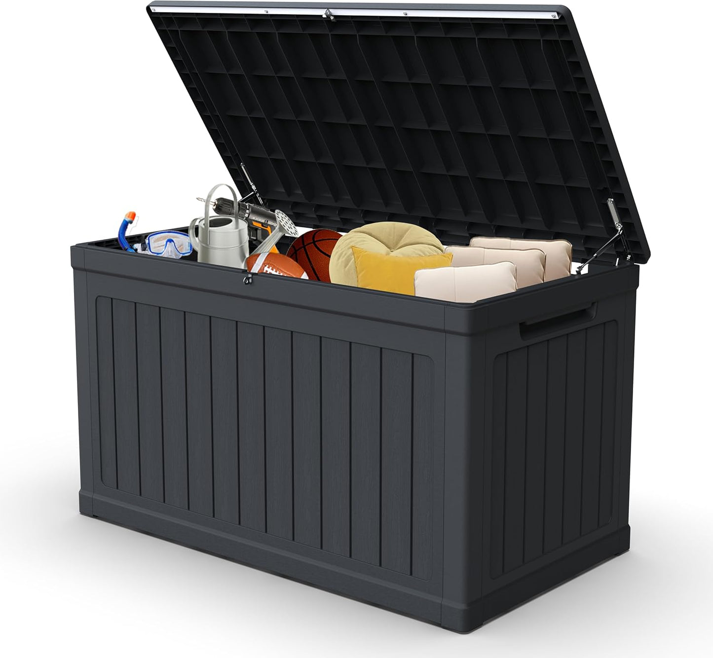 200 Gallon Resin Deck Box, Waterproof Outdoor Storage Bin for Patio Furniture, Pool Accessories, and Garden Tools, Lockable & UV-Resistant, Black