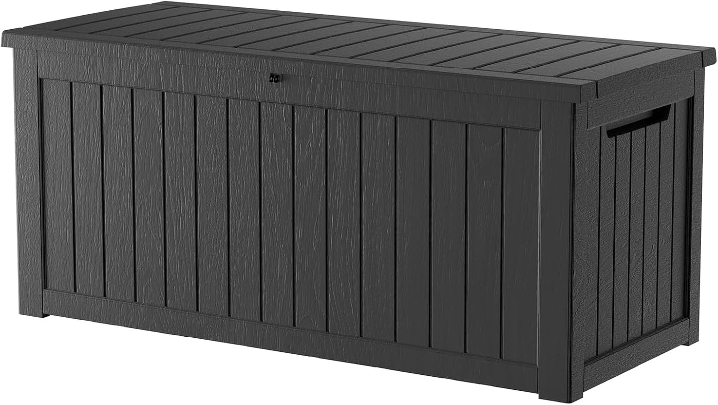 200 Gallon Resin Deck Box, Waterproof Outdoor Storage Bin for Patio Furniture, Pool Accessories, and Garden Tools, Lockable & UV-Resistant, Black