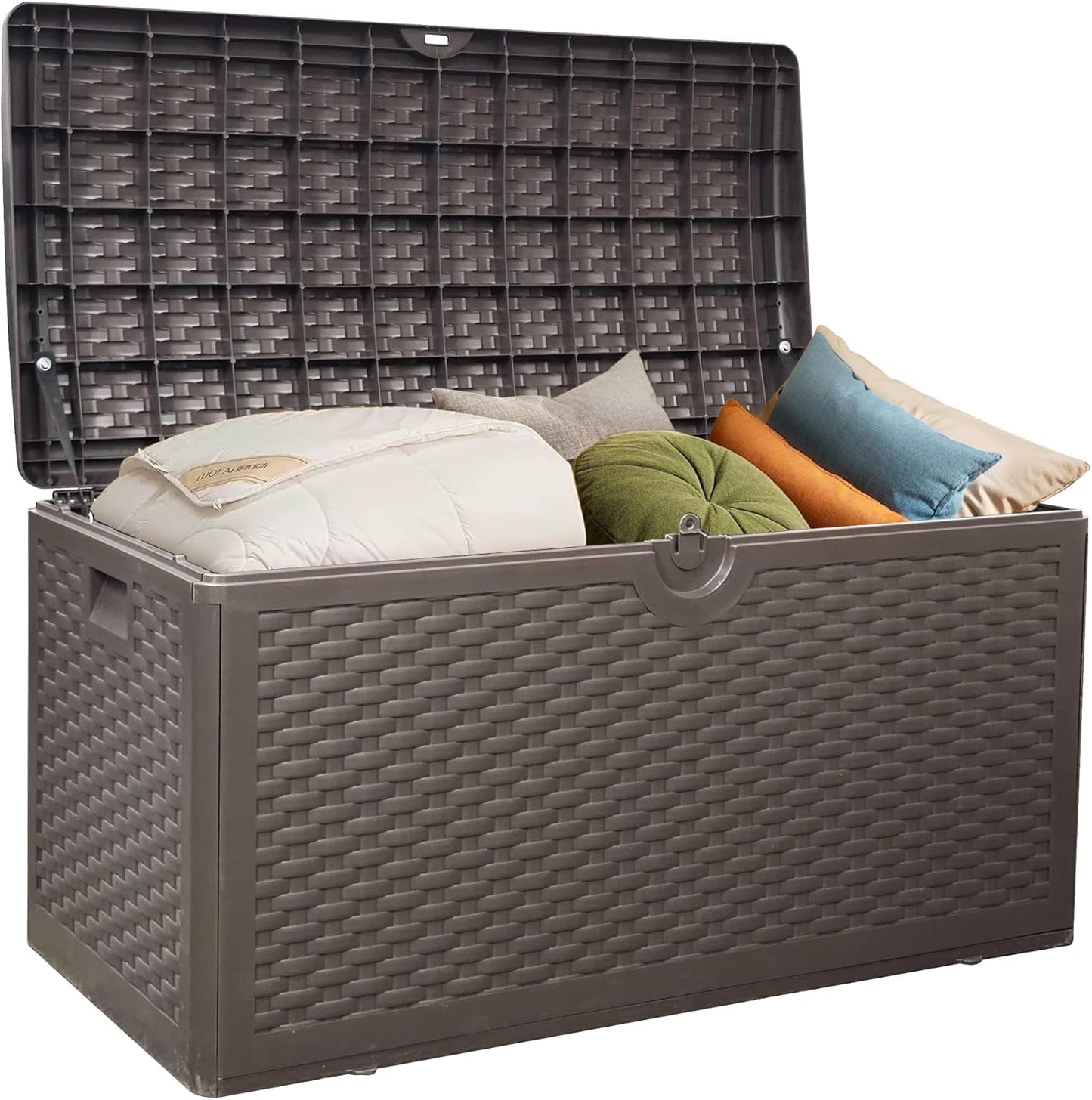 200 Gallon Resin Deck Box, Waterproof Outdoor Storage Bin for Patio Furniture, Pool Accessories, and Garden Tools, Lockable & UV-Resistant, Black