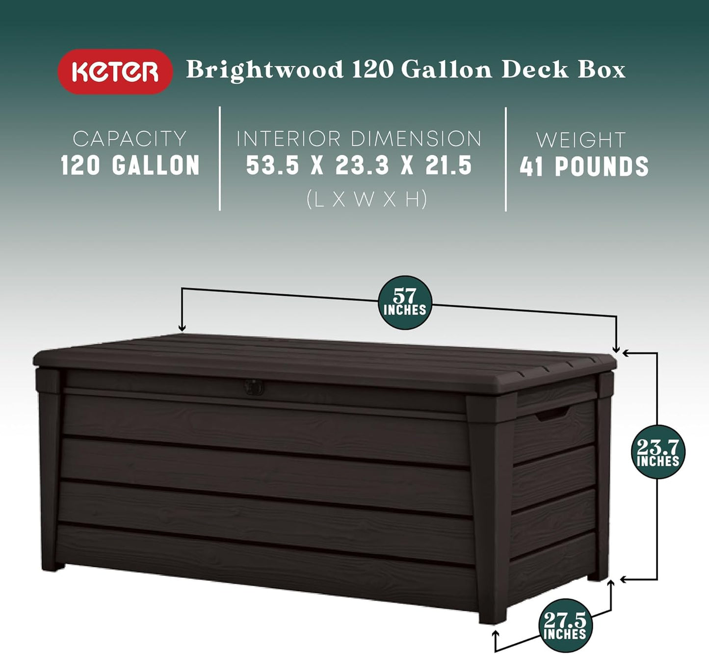 Keter Outdoor Storage Deck Box, for Patio, Backyard & Garden, Brightwood, 120 Gal, Brown - Lockable, Organizing, and Waterproof Plastic Container Bench