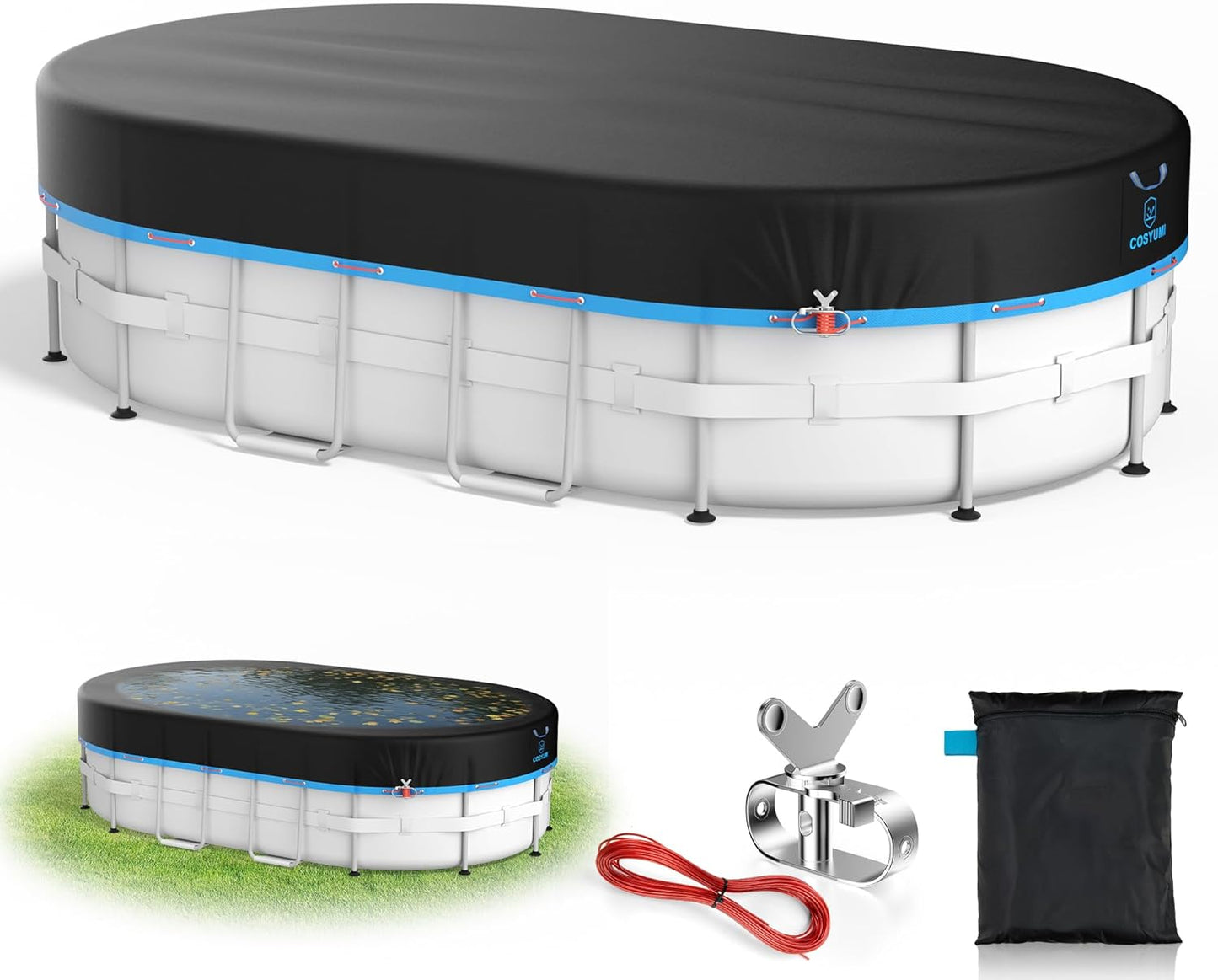 33ft Round Pool Cover for Above Ground Pools, 420D Heavy Duty Oxford Fabric - All Season Outdoor Use, Windproof, Seamless Design