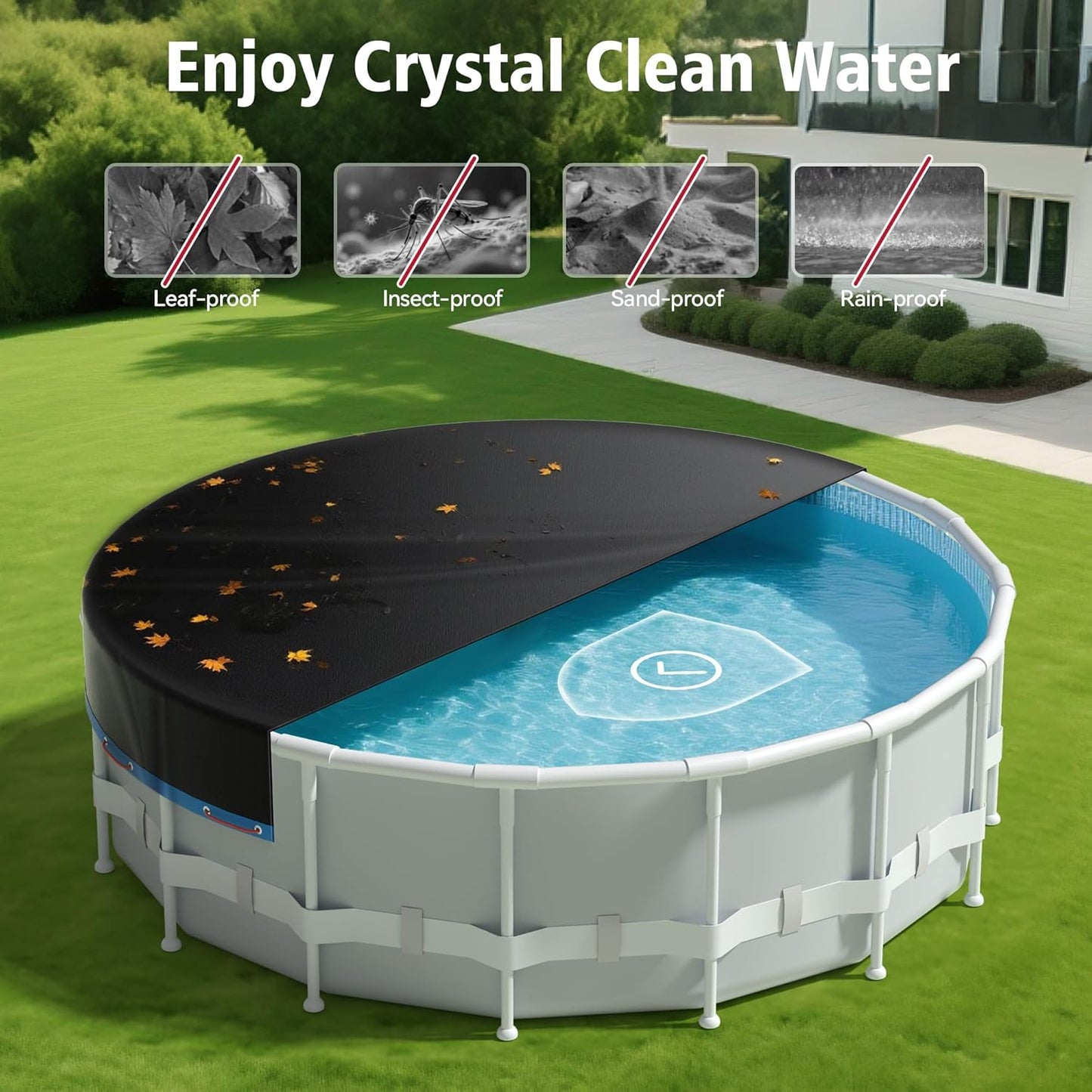 33ft Round Pool Cover for Above Ground Pools, 420D Heavy Duty Oxford Fabric - All Season Outdoor Use, Windproof, Seamless Design