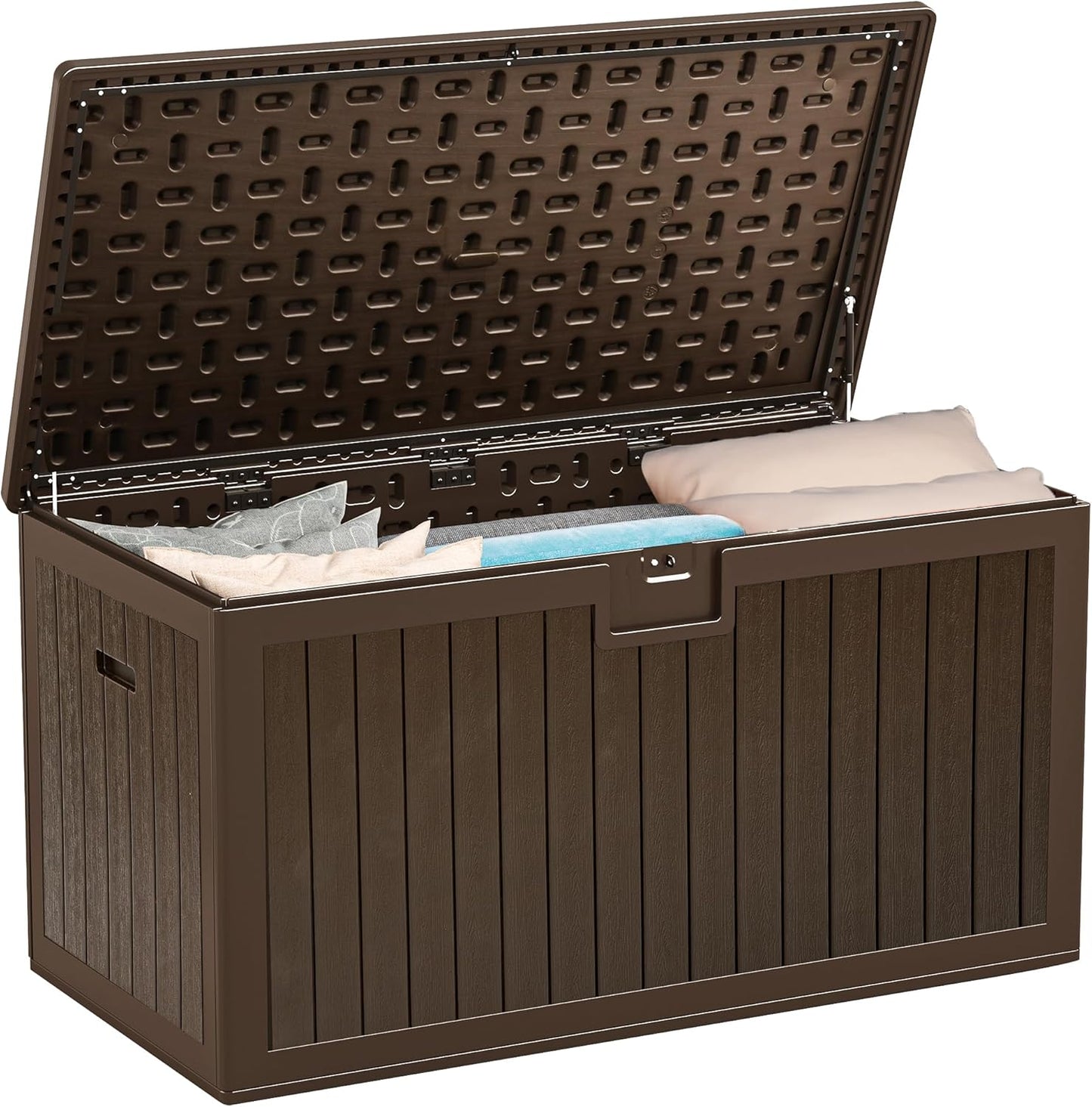 YITAHOME XXL 230 Gallon Large Deck Box,Outdoor Storage for Patio Furniture Cushions,Garden Tools and Pool Equipment with Flexible Divider,Waterproof,Lockable (Black&Brown)