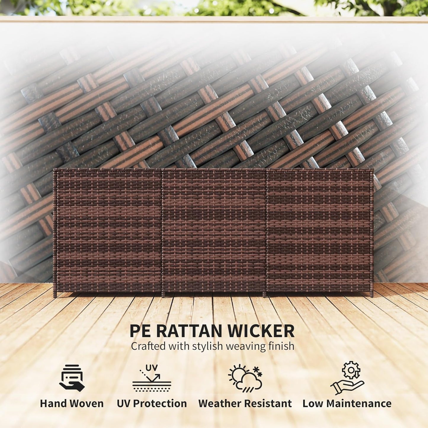 Outsunny 175 Gallon Outdoor Storage Box with Inner Liner, PE Rattan Wicker Deck Box with Pneumatic Bar Lift for Indoor & Outdoor, Patio Furniture Cushions, Pool Supplies, Garden Tools, Mixed Brown