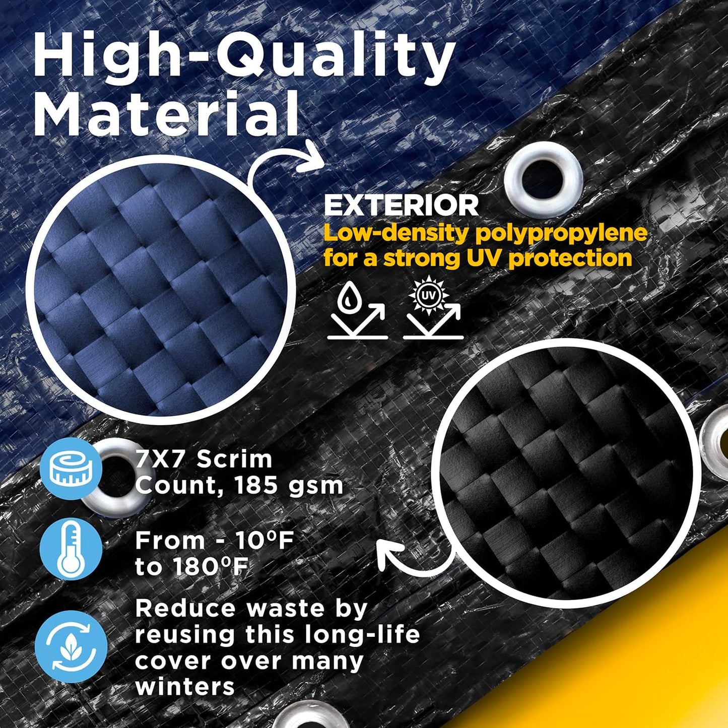 18-Ft x 36-Ft Pool Cover for Inground Pools - Rectangle Winter Pool Cover for Inground Pools, Extra Thick Material and Durable Design, Cold and UV-Resistance, Easy Installation, Navy Blue