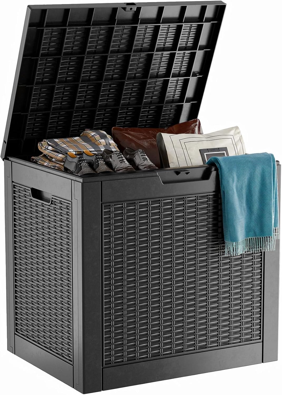 230 Gallon Resin Deck Box, Lockable Patio Outdoor Storage Box for Furniture, Garden Tools and Tools Storage, Waterproof Outside Storage Boxes - Black