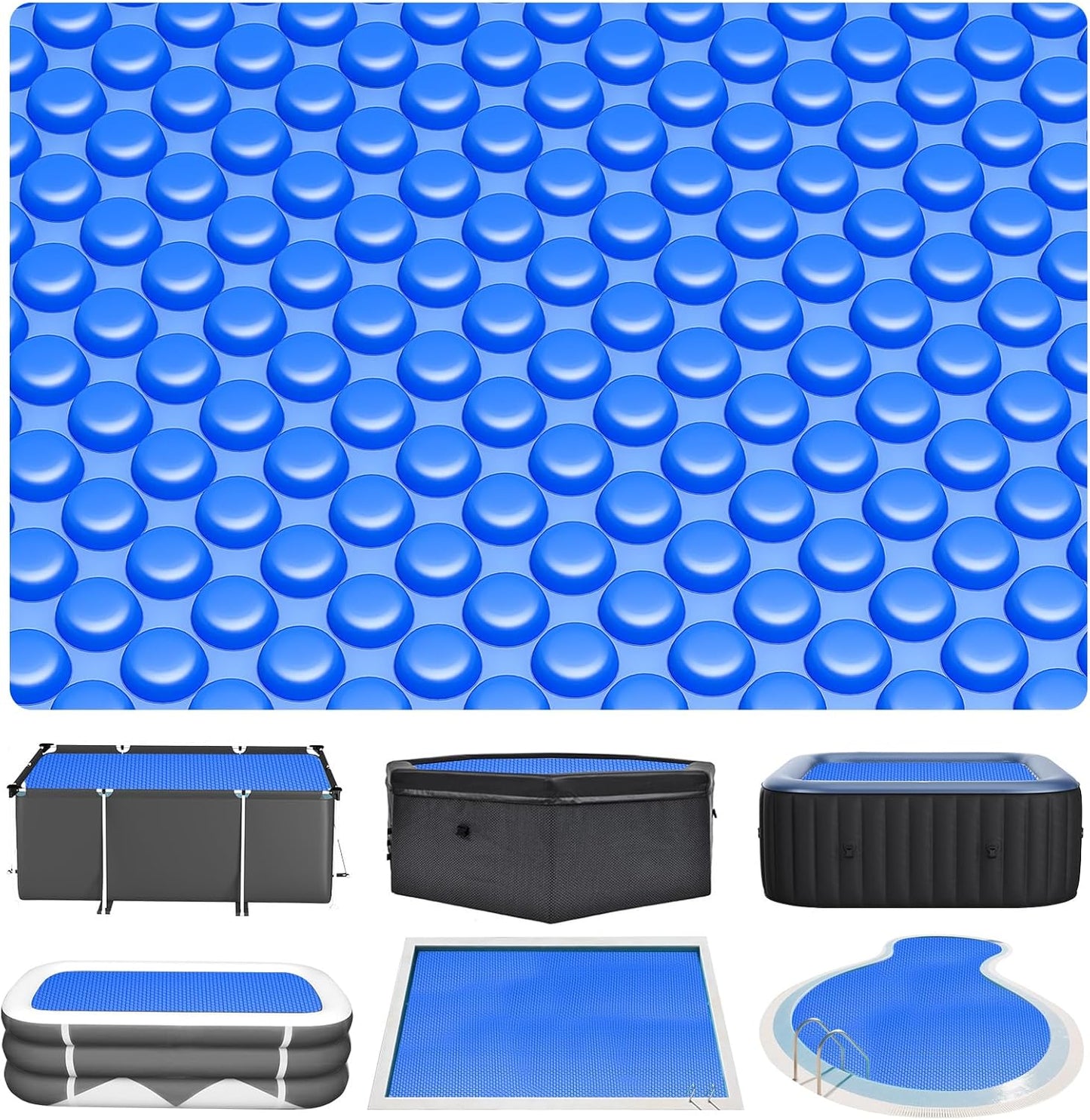 Evoio Solar Pool Covers, 12 x 24 Foot Solar Pool Blankets for Inground Above Ground Rectangular Swimming Pools, Heavy-Duty Floating Bubble Pool Hot Tub Spa Covers Thermal Blanket (12 x 24 Ft)
