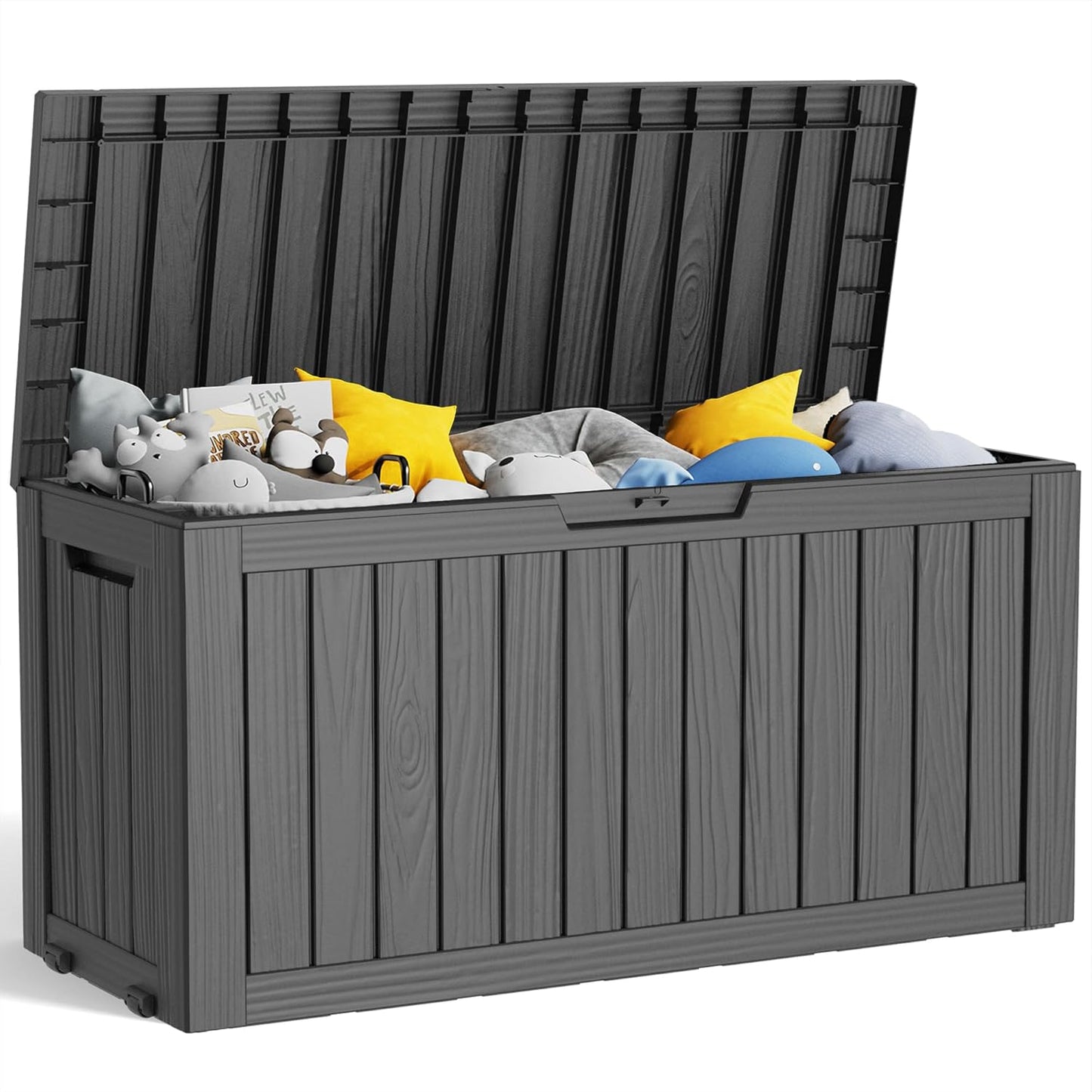 230 Gallon Resin Deck Box, Lockable Patio Outdoor Storage Box for Furniture, Garden Tools and Tools Storage, Waterproof Outside Storage Boxes - Black