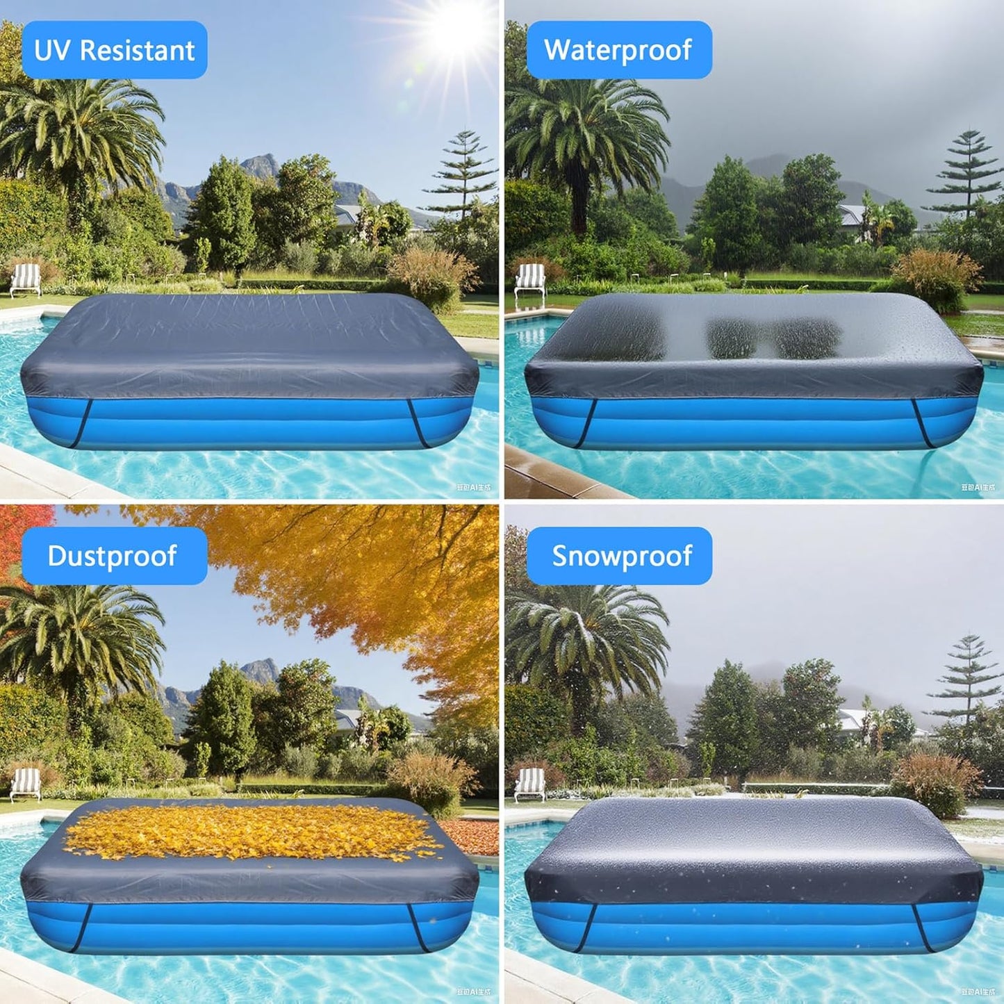 150 x 74 inch Inflatable Pool Cover 12.5 x 6.2 ft Inflatable Rectangular Pool Covers 150 x 70 in Garden Outdoor Above Ground Swimming Pool Shades 145 x 74 Backyard Adult Kid Pool Shade