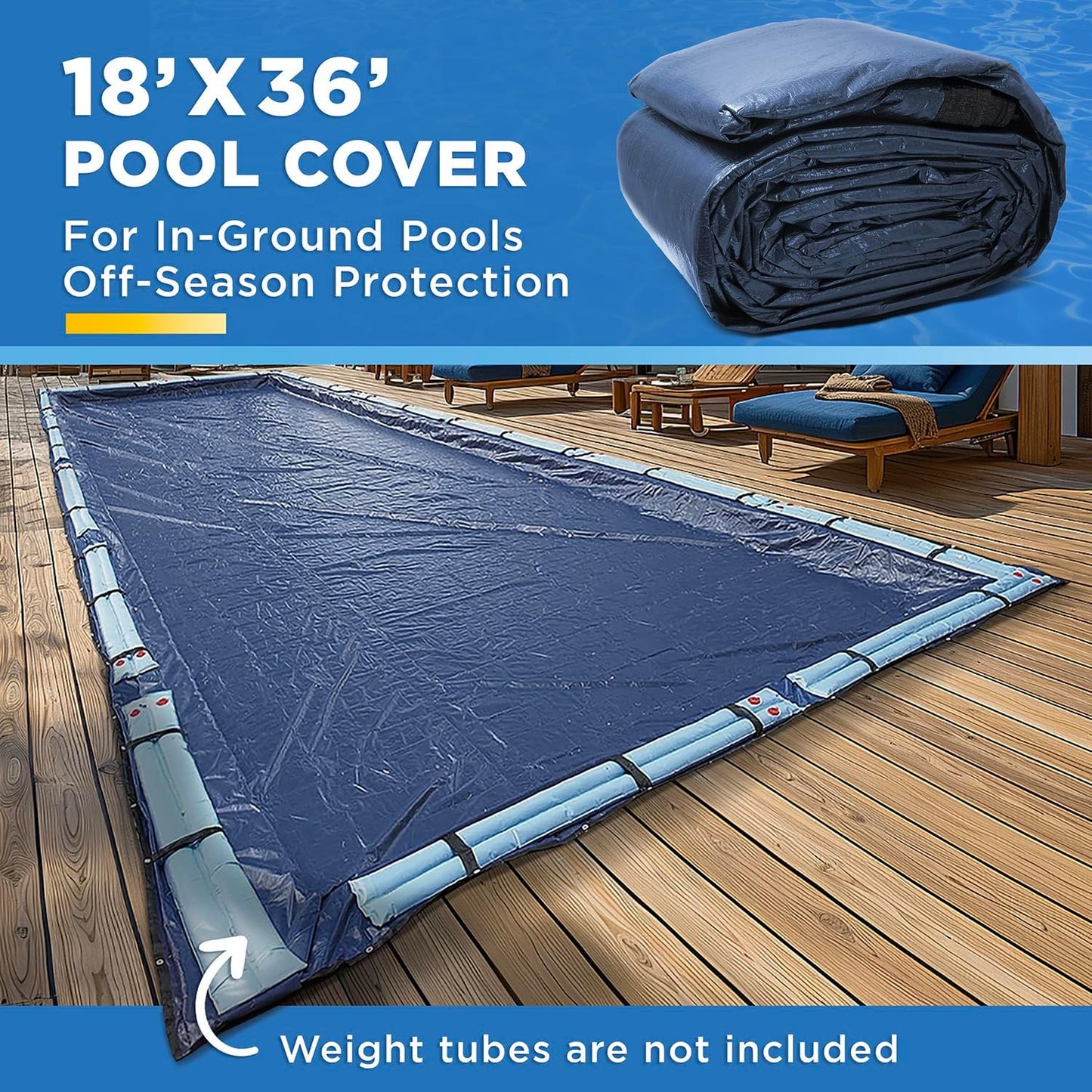18-Ft x 36-Ft Pool Cover for Inground Pools - Rectangle Winter Pool Cover for Inground Pools, Extra Thick Material and Durable Design, Cold and UV-Resistance, Easy Installation, Navy Blue