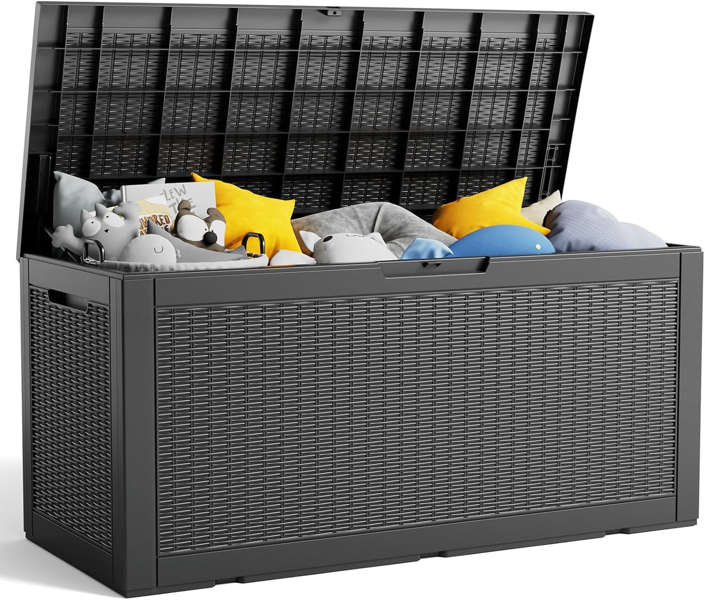 230 Gallon Resin Deck Box, Lockable Patio Outdoor Storage Box for Furniture, Garden Tools and Tools Storage, Waterproof Outside Storage Boxes - Black