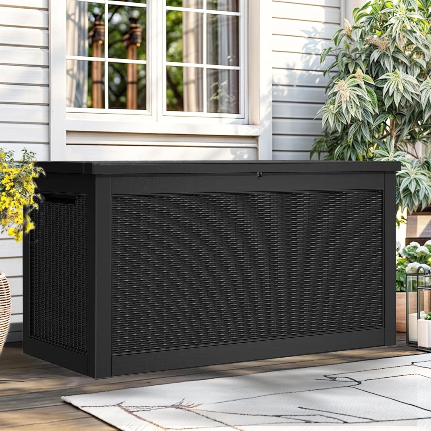 YITAHOME XXL 230 Gallon Large Deck Box,Outdoor Storage for Patio Furniture Cushions,Garden Tools and Pool Equipment with Flexible Divider,Waterproof,Lockable (Black&Brown)