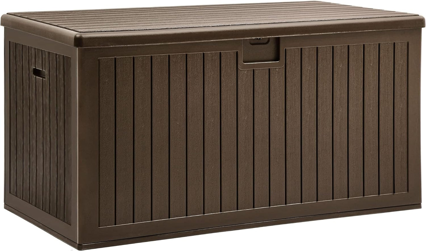 YITAHOME XXL 230 Gallon Large Deck Box,Outdoor Storage for Patio Furniture Cushions,Garden Tools and Pool Equipment with Flexible Divider,Waterproof,Lockable (Black&Brown)