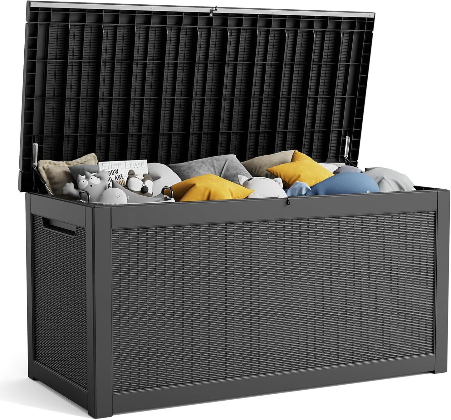 230 Gallon Resin Deck Box, Lockable Patio Outdoor Storage Box for Furniture, Garden Tools and Tools Storage, Waterproof Outside Storage Boxes - Black