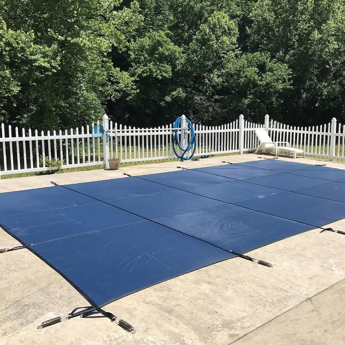 WaterWarden Inground Pool Safety Cover 12' x 24', Rectangle, 15-Year Warranty, UL Classified to ASTM F1346, Triple Stitched for MAX Strength, Abrasion Resistant, Hardware Included, Blue Mesh