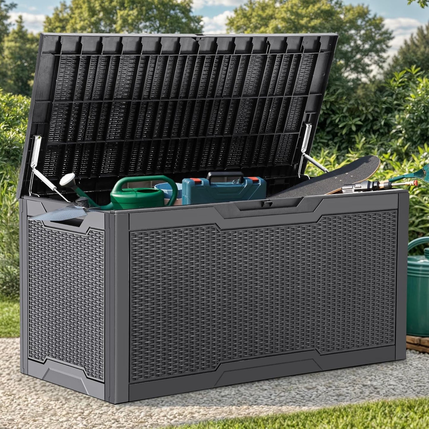YITAHOME 260 Gallon Outdoor Storage Box, Large Water Resistant Resin Deck Box, Indoor Outdoor Lockable Storage Container for Patio, Garden, Cushions, Tools, Equipment(Black)