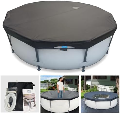 30 Ft Pool Cover, with Automatic Drain Round Pool Cover, One-Piece Quick Installation and Removal Above Ground Pool Cover, Preventing Waterlogging, UV Protected Solar Swimming Pool Cover