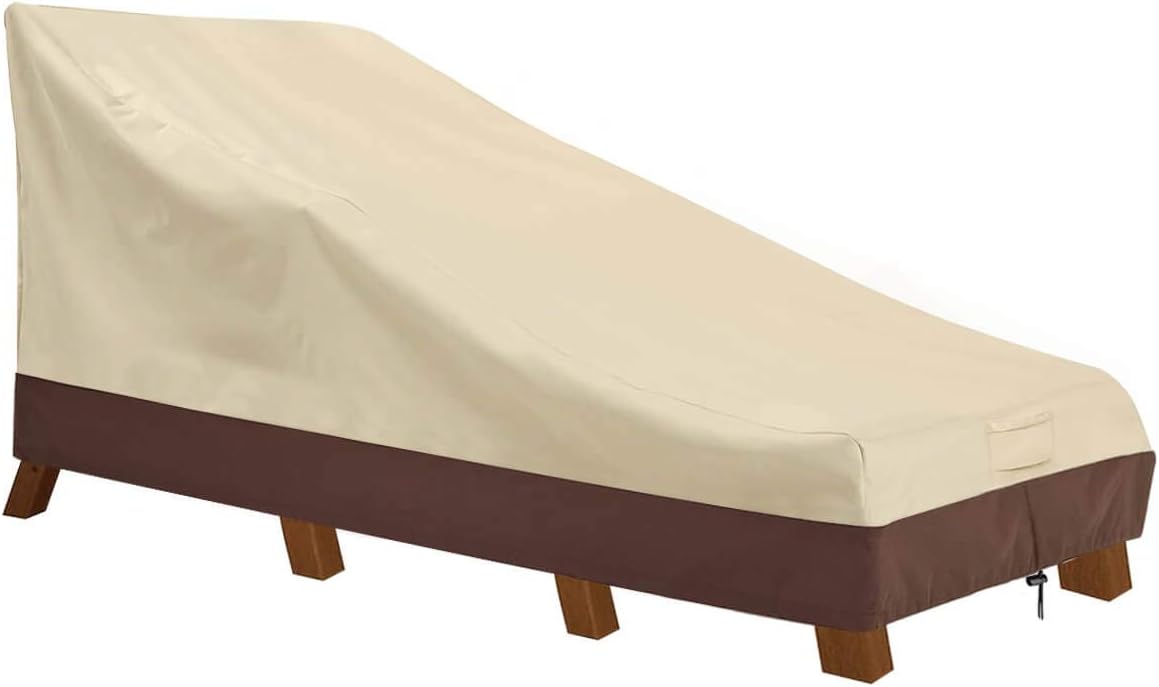 Vailge Waterproof Patio Chaise Lounge Cover, 600D Heavy Duty Outdoor Lounge Chair Covers,UV Resistant Patio Furniture Covers,2 Pack-Medium,Beige & Brown