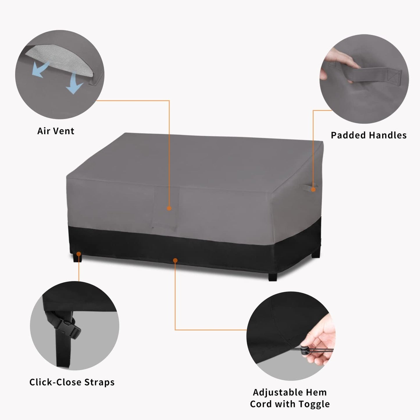 Easy-Going Waterproof Outdoor Couch Cover, Heavy Duty Deep 3-Seater Patio Sofa Cover, Windproof Outdoor Furniture Cover with Air Vent (88Wx40Dx33H inch,Gray/Black)