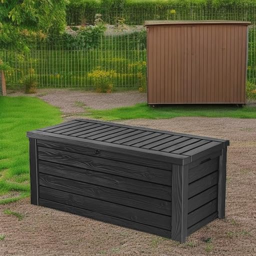 Keter Outdoor Storage Deck Box, for Patio, Backyard & Garden, Westwood, 150 Gal, Dark Grey - Lockable, Organizing, and Waterproof Plastic Container Bench