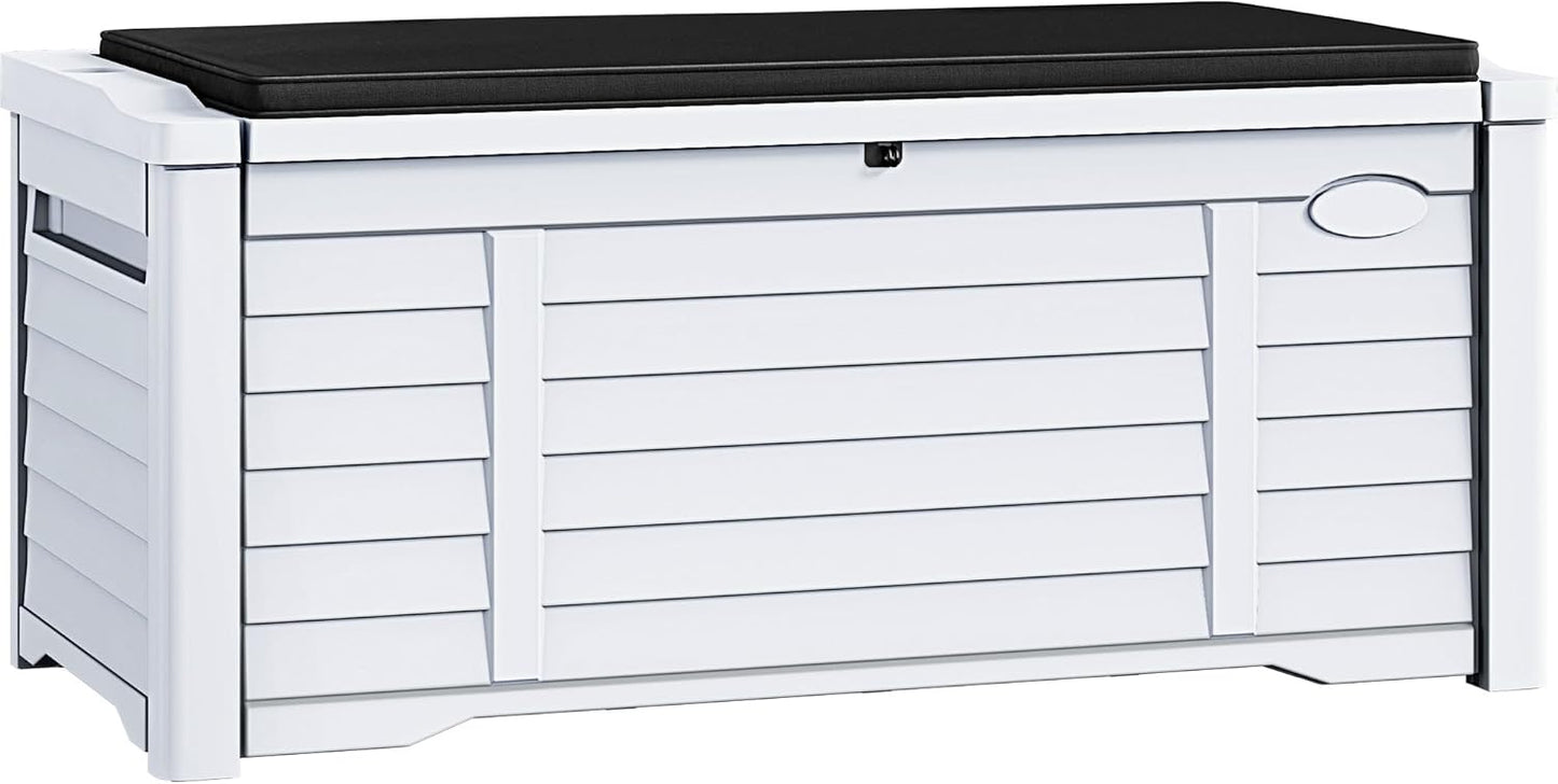 DWVO 150 Gallon XL Deck Box with Divider & Lockable Lid, Waterproof Resin Outdoor Storage for Patio, Garden, Poolside, Cushions, Supplies & Sports Gear, Black