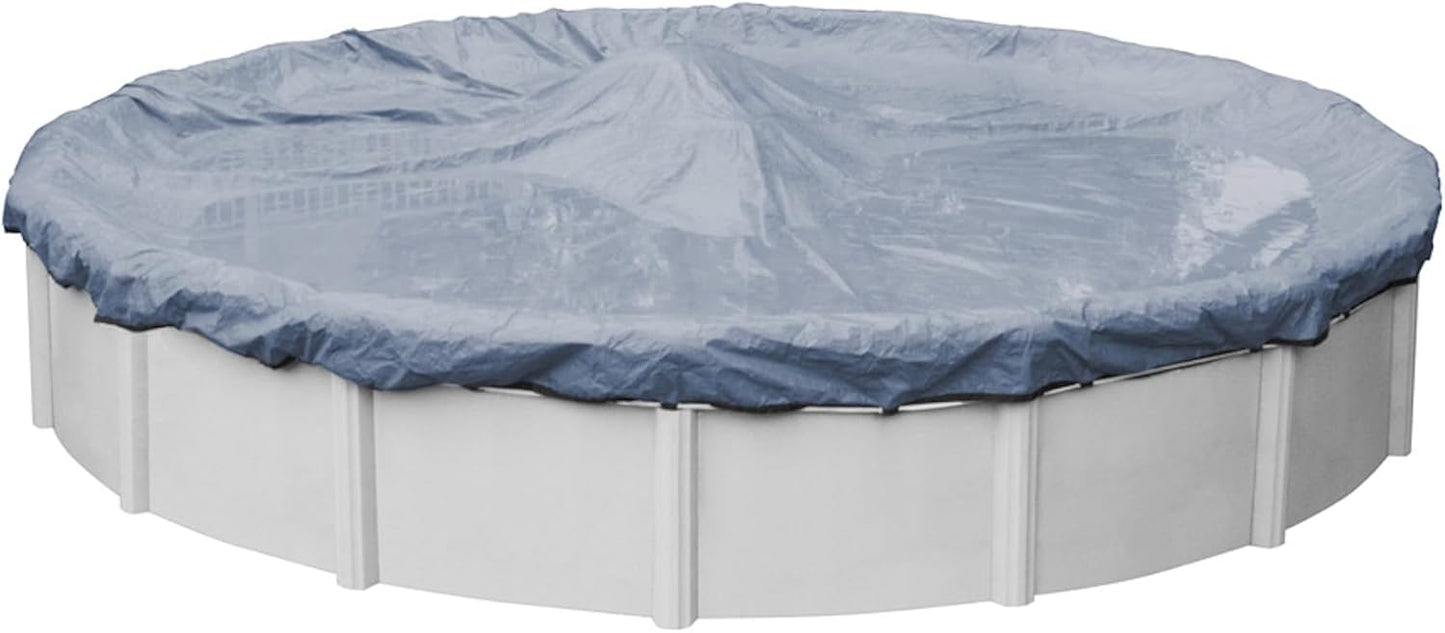 Robelle 24 ft Heavy Duty Blue Winter Pool Cover for Above Ground Pools, 4 ft Overlap (28 ft Cover Size), Solid 8 x 8 Scrim, 2.36 oz/yd2, 10-Year Warranty, Style: 3524-4