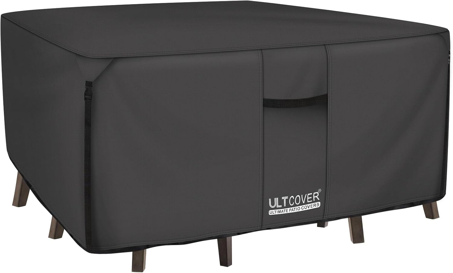 ULTCOVER Rectangular Patio Heavy Duty Table Cover - 600D Tough Canvas Waterproof Outdoor Dining Table and Chairs General Purpose Furniture Cover Size 111L x 74W x 28H inch