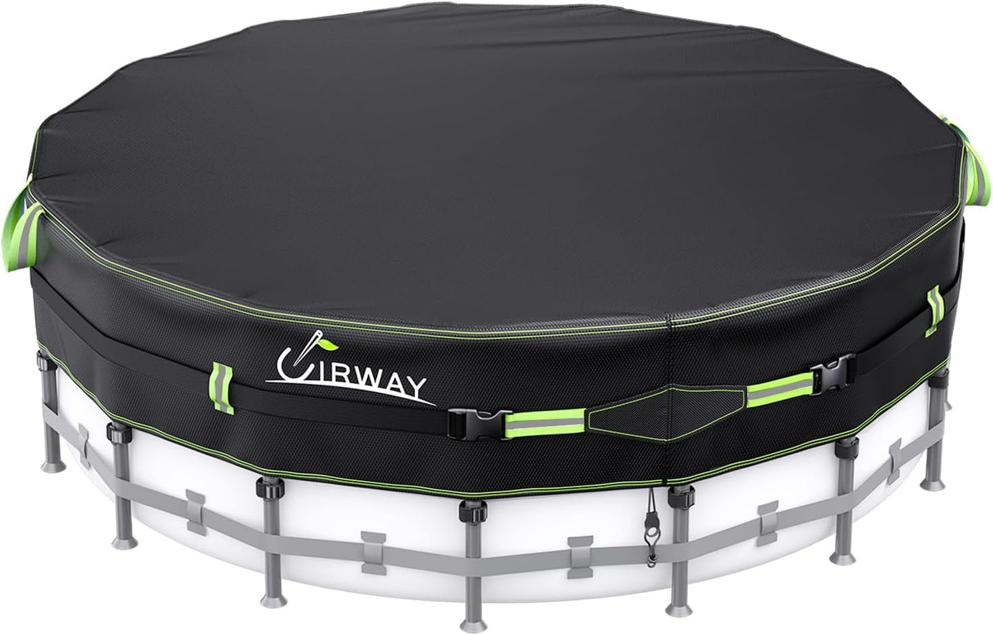 UIRWAY 500D Pool Cover 15FT Round [2025 Upgraded Heavy Duty Fabric] Solar Pool Covers for Above Ground Pools, New Super Windproof Gel-Coated Tarp Straps, Swimming Pool Covers with UV Protection