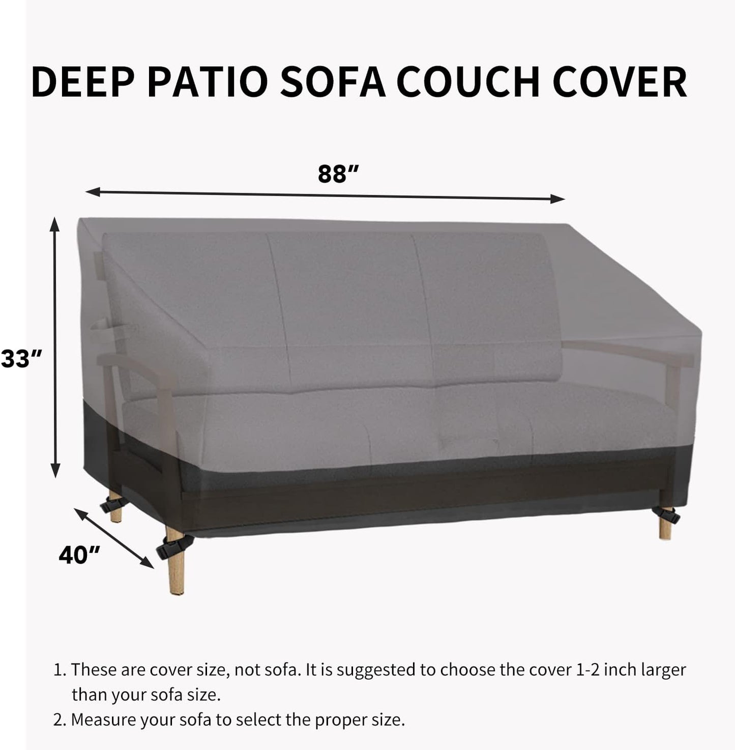 Easy-Going Waterproof Outdoor Couch Cover, Heavy Duty Deep 3-Seater Patio Sofa Cover, Windproof Outdoor Furniture Cover with Air Vent (88Wx40Dx33H inch,Gray/Black)