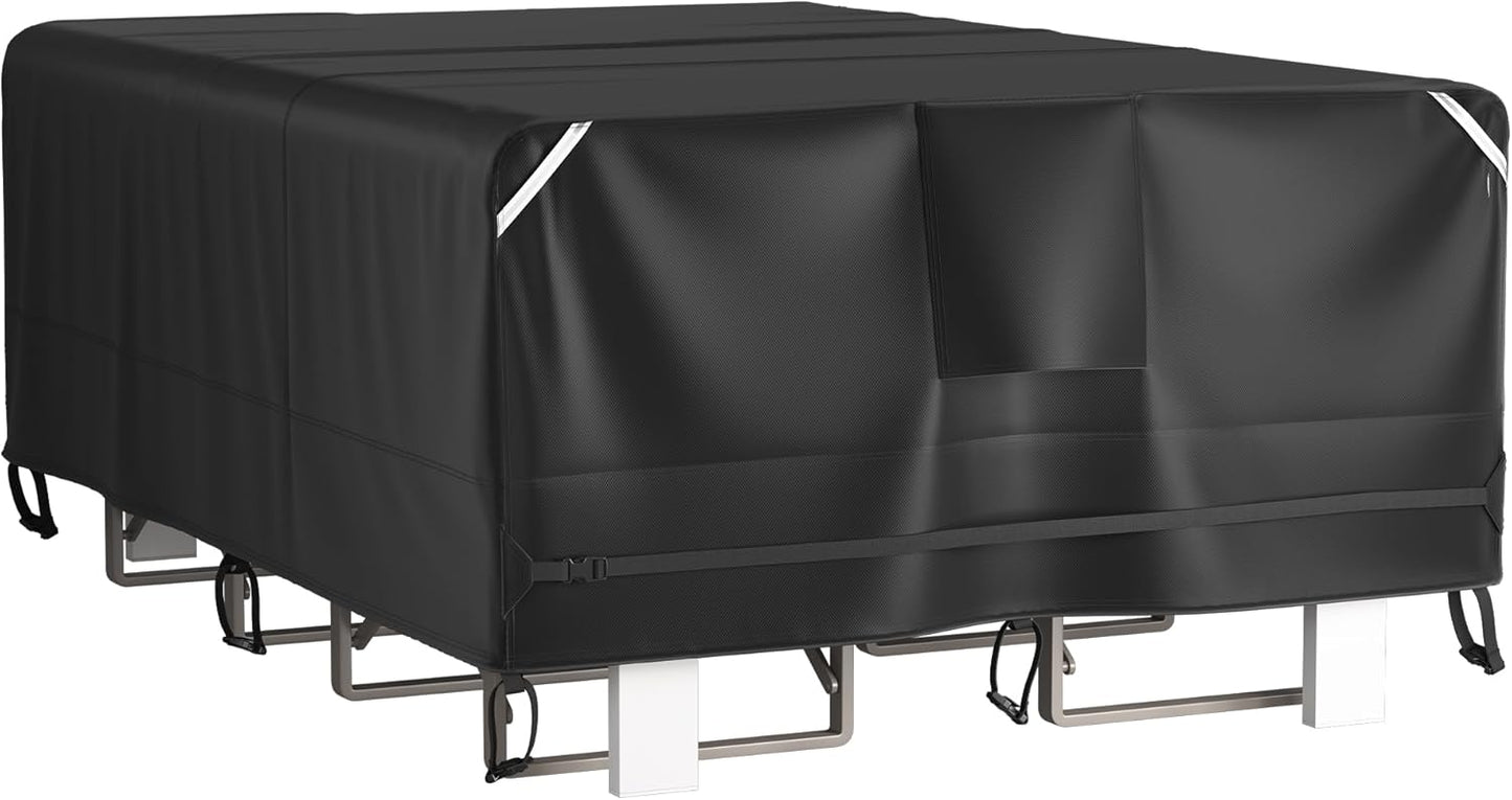 StorageWorks Heavy Duty Patio Furniture Cover, Waterproof Outdoor Table Covers, Large Table and Chair Set Covers with Buckles and Reflective Handles, Tear-Resistant Oxford, Brown & Khaki, 1 pack