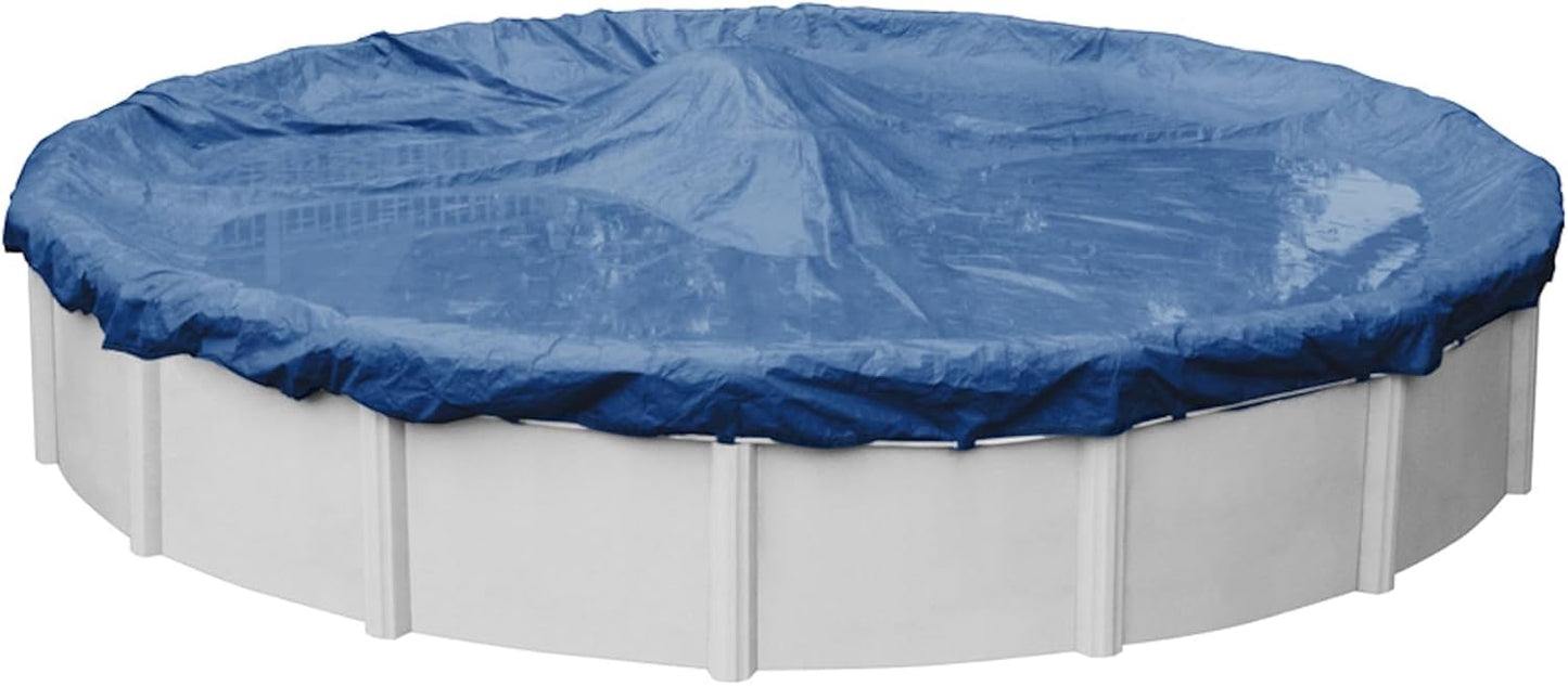 Robelle 24 ft Heavy Duty Blue Winter Pool Cover for Above Ground Pools, 4 ft Overlap (28 ft Cover Size), Solid 8 x 8 Scrim, 2.36 oz/yd2, 10-Year Warranty, Style: 3524-4