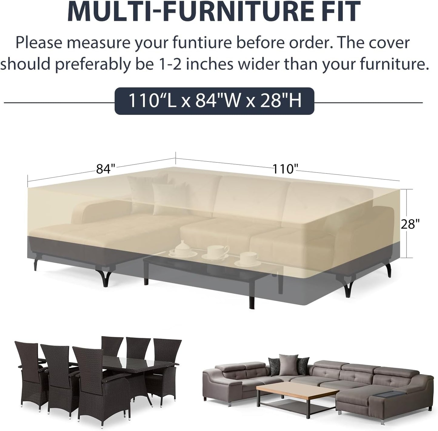 Patio Furniture Covers Waterproof Heavy Duty, 110"x84"x28" Large Outdoor Dining Table and Chair Covers, Anti-UV, General Purpose Outside Sectional Sofa Set Covers