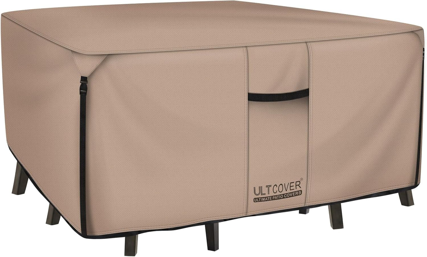 ULTCOVER Rectangular Patio Heavy Duty Table Cover - 600D Tough Canvas Waterproof Outdoor Dining Table and Chairs General Purpose Furniture Cover Size 111L x 74W x 28H inch