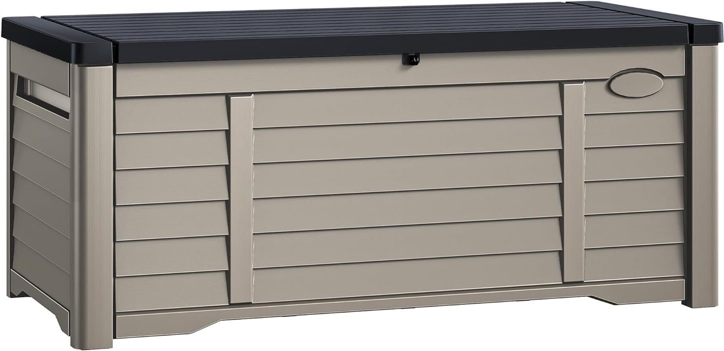 DWVO 150 Gallon XL Deck Box with Divider & Lockable Lid, Waterproof Resin Outdoor Storage for Patio, Garden, Poolside, Cushions, Supplies & Sports Gear, Black