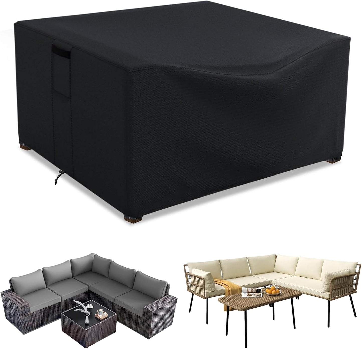 Patio Furniture Covers Waterproof, Heavy Duty 600D Outdoor Furniture Covers for Outside Sectional Sofa Set,Tear Resistance and Anti-UV, Black,126"L x 126"W x 28"H