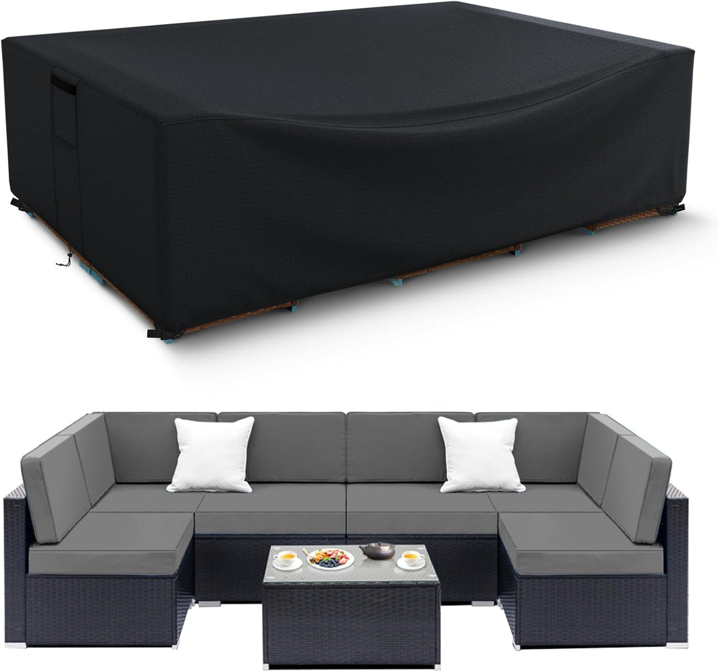 Patio Furniture Covers Waterproof, Heavy Duty 600D Outdoor Furniture Covers for Outside Sectional Sofa Set,Tear Resistance and Anti-UV, Black,126"L x 126"W x 28"H