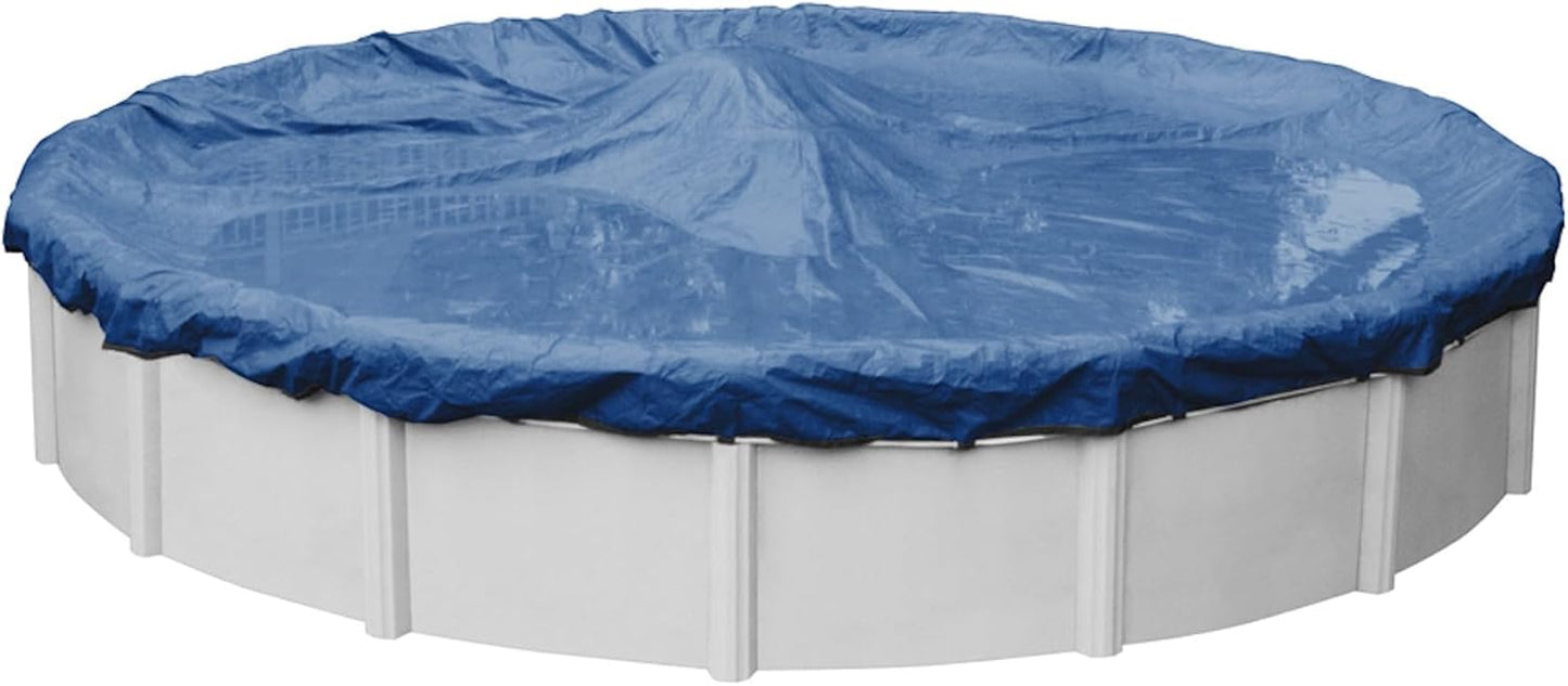 Robelle 24 ft Heavy Duty Blue Winter Pool Cover for Above Ground Pools, 4 ft Overlap (28 ft Cover Size), Solid 8 x 8 Scrim, 2.36 oz/yd2, 10-Year Warranty, Style: 3524-4
