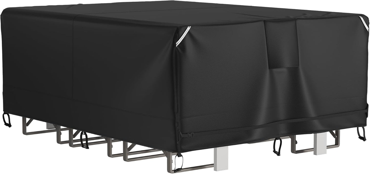 StorageWorks Heavy Duty Patio Furniture Cover, Waterproof Outdoor Table Covers, Large Table and Chair Set Covers with Buckles and Reflective Handles, Tear-Resistant Oxford, Brown & Khaki, 1 pack